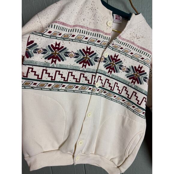 Vintage 90s Art Unlimited Southwestern Button Up Sweatshirt Jacket USA Made LG - Picture 3 of 7